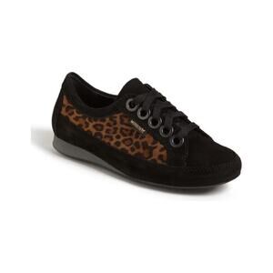 Mephisto Black and Brown Leopard Print Suede 'Bretta' Sneakers Size‎ 6.5